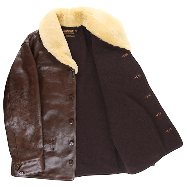 TRACKWALKER COAT / 1920s RAILROAD WORKER COAT / HORSE HIDE / TATANKA BROWN - Image 12