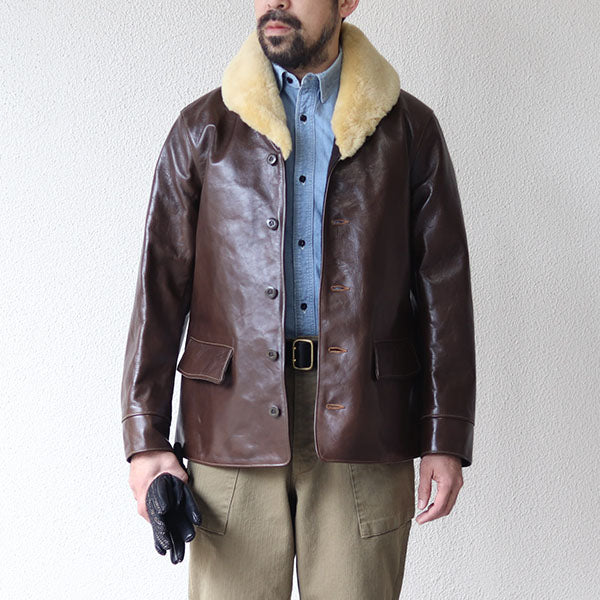TRACKWALKER COAT / 1920s RAILROAD WORKER COAT / HORSE HIDE / TATANKA BROWN - Image 2