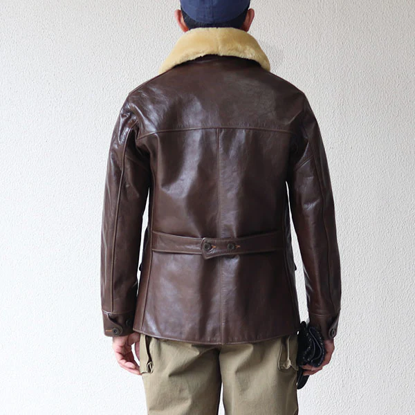 TRACKWALKER COAT / 1920s RAILROAD WORKER COAT / HORSE HIDE / TATANKA BROWN - Image 4