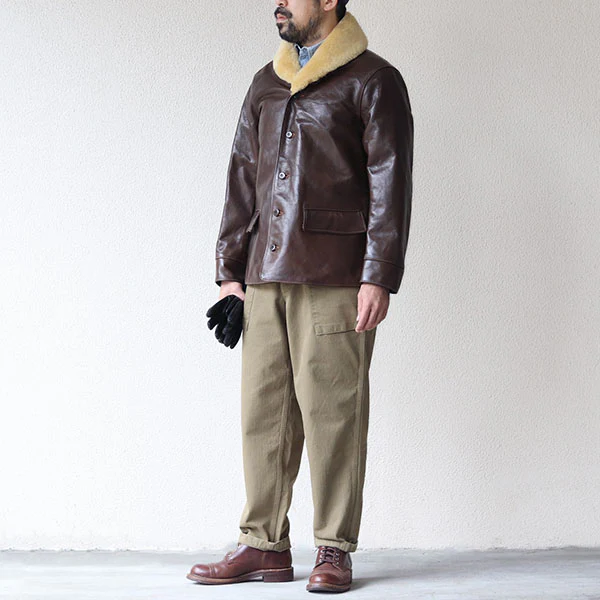 TRACKWALKER COAT / 1920s RAILROAD WORKER COAT / HORSE HIDE / TATANKA BROWN - Image 5