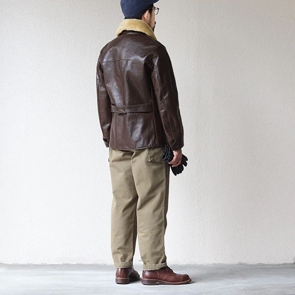 TRACKWALKER COAT / 1920s RAILROAD WORKER COAT / HORSE HIDE / TATANKA BROWN - Image 6