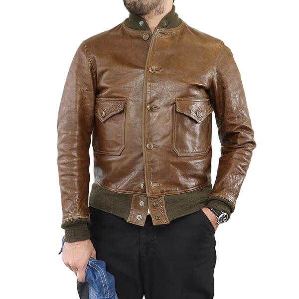 37J1 1927 FIRST MODEL EARLY AVIATION TOGS / HORSE HIDE / OLIVE - Image 5