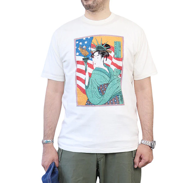 T-SHIRT / 自由婦女人相/ JAPANESE ORIENTAL ART STYLE SOUVENIR COLLECTION / VINTAGE STYLE LIGHT WEIGHT JERSEY / OFF-WHITE