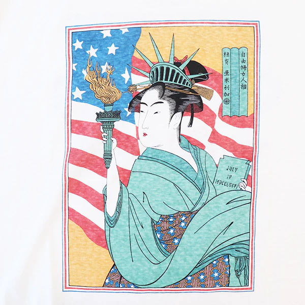 T-SHIRT / 自由婦女人相/ JAPANESE ORIENTAL ART STYLE SOUVENIR COLLECTION / VINTAGE STYLE LIGHT WEIGHT JERSEY / OFF-WHITE - Image 4