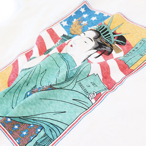 T-SHIRT / 自由婦女人相/ JAPANESE ORIENTAL ART STYLE SOUVENIR COLLECTION / VINTAGE STYLE LIGHT WEIGHT JERSEY / OFF-WHITE - Image 6
