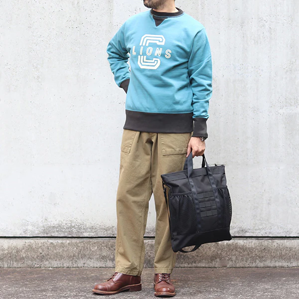 ATHLETIC SWEAT SHIRT LIONS / 1940s STYLE SWEAT SHIRT / MEDIUM WEIGHT FLEECE / SAX × SOOT BLACK - Image 4