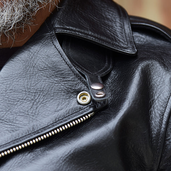 La Brea / 1930s MOTORCYCLE JACKET / DOUBLE BREASTED TYPE TYPE / HORSE HIDE / RUDE BLACK / 2023 MODEL - Image 5