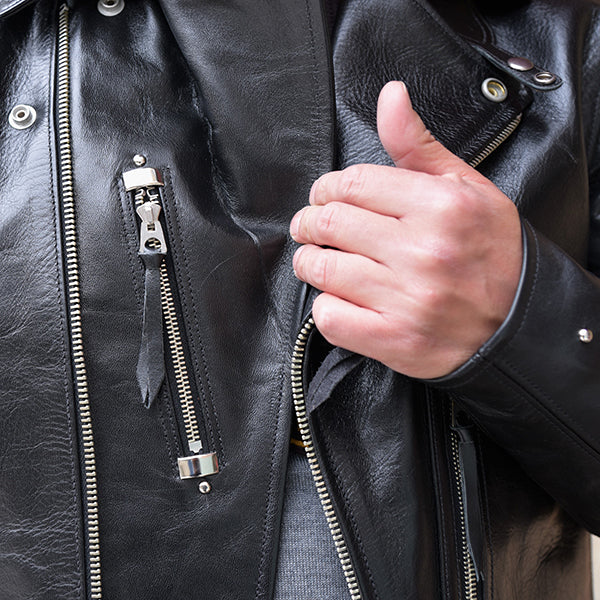 La Brea / 1930s MOTORCYCLE JACKET / DOUBLE BREASTED TYPE TYPE / HORSE HIDE / RUDE BLACK / 2023 MODEL - Image 6