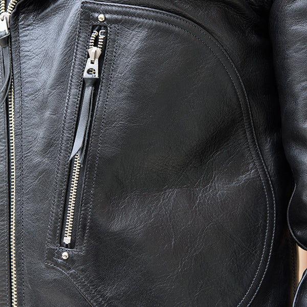 La Brea / 1930s MOTORCYCLE JACKET / DOUBLE BREASTED TYPE TYPE / HORSE HIDE / RUDE BLACK / 2023 MODEL - Image 7