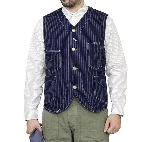 CONDUCTOR VEST / LATE 1800s STYLE WORK CLOTHING / INDIGO WABASH STRIPE - Image 3