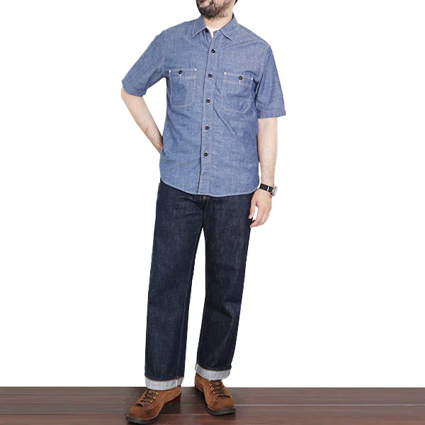 HEAD MAN CUT-SLEEVE SHIRT / VINTAGE STYLE INDIGO CHAMBRAY / INDIGO - Image 4