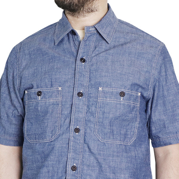 HEAD MAN CUT-SLEEVE SHIRT / VINTAGE STYLE INDIGO CHAMBRAY / INDIGO - Image 5