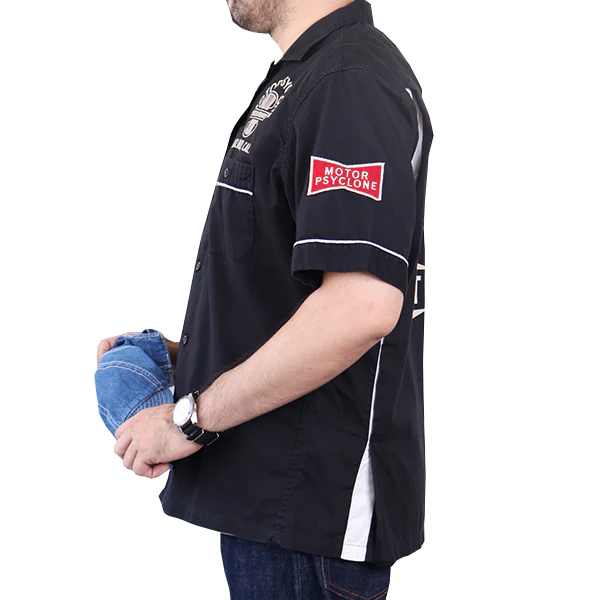 LOVE IT UP / ZIPCO SHORT SLEEVE SHIRT / 1960s~ STYLE GARAGE WORK SHIRT / MOTOR PSYCLONE GARAGE SERIES / BLACK × OFF-WHITE - Image 2