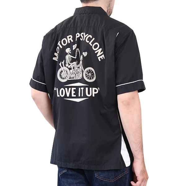 LOVE IT UP / ZIPCO SHORT SLEEVE SHIRT / 1960s~ STYLE GARAGE WORK SHIRT / MOTOR PSYCLONE GARAGE SERIES / BLACK × OFF-WHITE - Image 3
