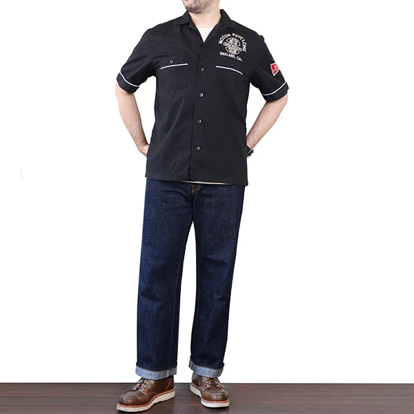 LOVE IT UP / ZIPCO SHORT SLEEVE SHIRT / 1960s~ STYLE GARAGE WORK SHIRT / MOTOR PSYCLONE GARAGE SERIES / BLACK × OFF-WHITE - Image 5