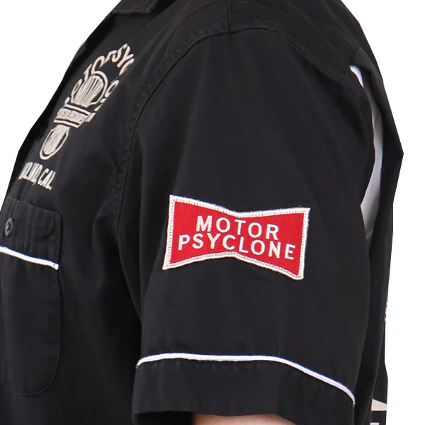 LOVE IT UP / ZIPCO SHORT SLEEVE SHIRT / 1960s~ STYLE GARAGE WORK SHIRT / MOTOR PSYCLONE GARAGE SERIES / BLACK × OFF-WHITE - Image 8