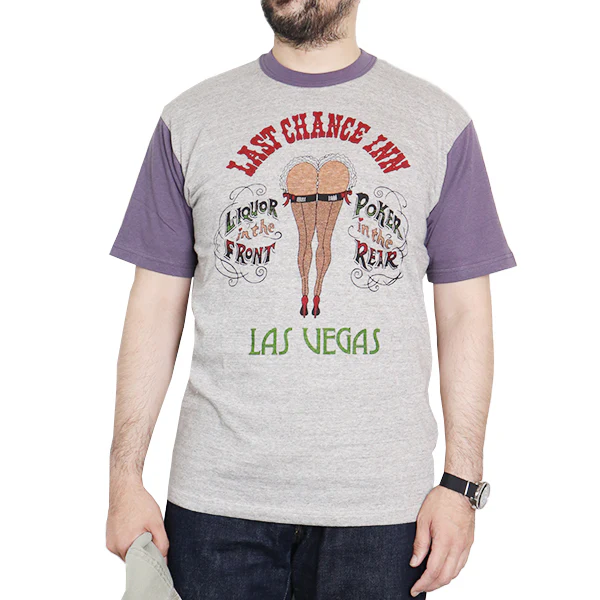 T-SHIRT / LAS VEGAS GAMBLER / HOME of U.S. SERIES / VINTAGE STYLE LIGHT WEIGHT JERSEY / MIX GRAY × WASTED NAVY