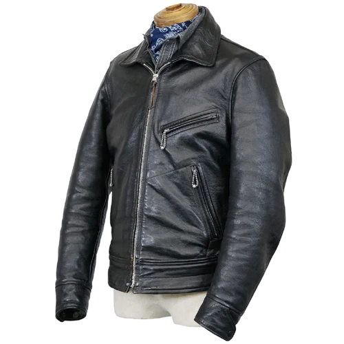 MULHOLLAND SIZE: 36-42 / 1930s MOTORCYCLE JACKET / SINGLE TYPE HORSE HIDE / VINTAGE BLACK / 2024 MODEL - Image 4