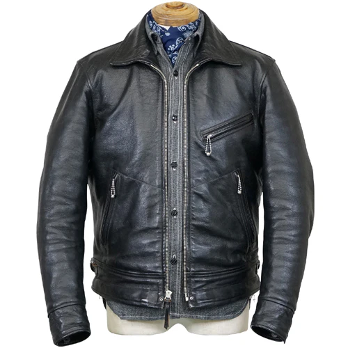 MULHOLLAND SIZE: 44 / 1930s MOTORCYCLE JACKET / SINGLE TYPE HORSE HIDE / VINTAGE BLACK / 2024 MODEL - Image 3