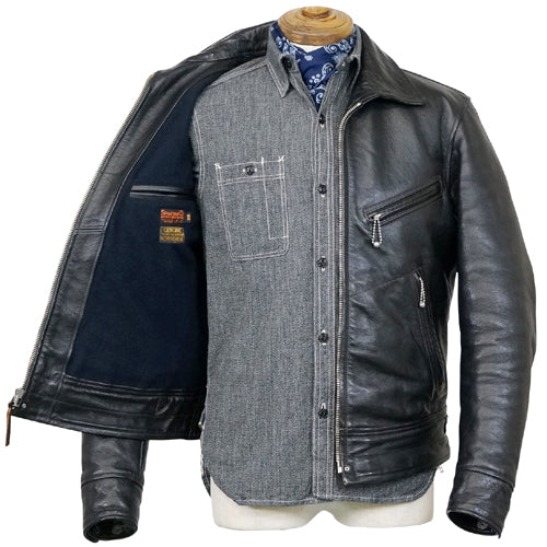 MULHOLLAND SIZE: 44 / 1930s MOTORCYCLE JACKET / SINGLE TYPE HORSE HIDE / VINTAGE BLACK / 2024 MODEL - Image 5