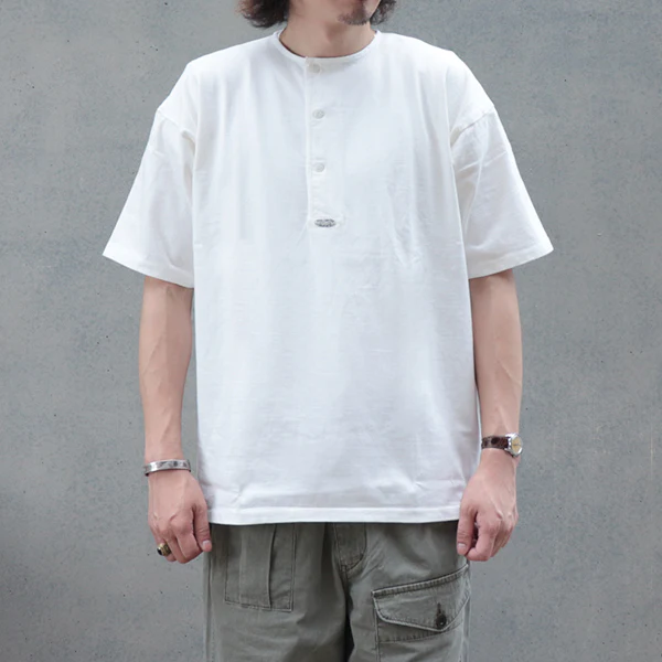 7.8oz HENLEY NECK T-SHIRT / OFF WHITE - Image 2
