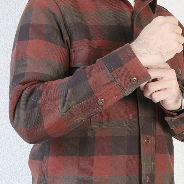 BALDYGUS MECHANIC SHIRT / ORIGINAL COTTON FLANNEL CHECK WITH A RAISED BACK / RED BROWN × DARK BROWN × DARK KHAKI OLIVE - Image 10