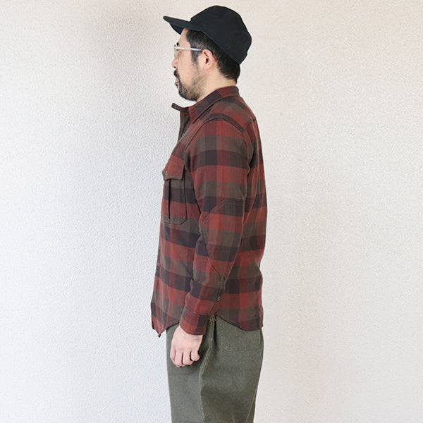 BALDYGUS MECHANIC SHIRT / ORIGINAL COTTON FLANNEL CHECK WITH A RAISED BACK / RED BROWN × DARK BROWN × DARK KHAKI OLIVE - Image 2