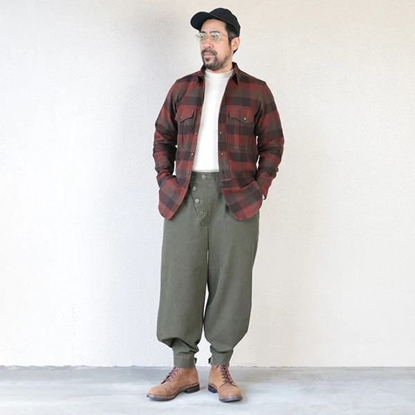 BALDYGUS MECHANIC SHIRT / ORIGINAL COTTON FLANNEL CHECK WITH A RAISED BACK / RED BROWN × DARK BROWN × DARK KHAKI OLIVE - Image 5