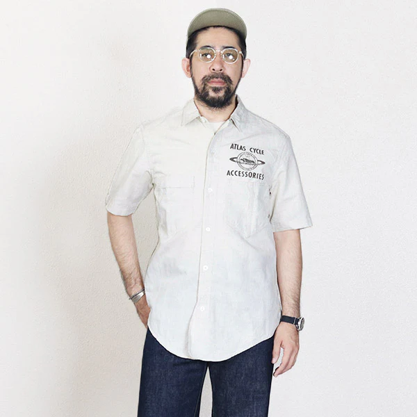 BIG BERTHA CUSTOM S/S SHIRT / ATLAS CYCLE CO / RAW WHITE