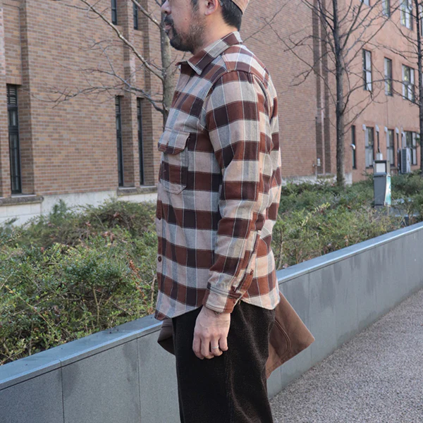 BIRNER MECHANIC SHIRT / ORIGINAL COTTON FLANNEL CHECK WITH A RAISED BACK / DARK RED BROWN × CANYON BROWN × DARK IVORY - Image 2