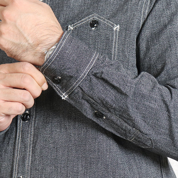 CHAMBRAY WORK SHIRT / 1940s STYLE WORK SHIRT / BLACK - Image 10