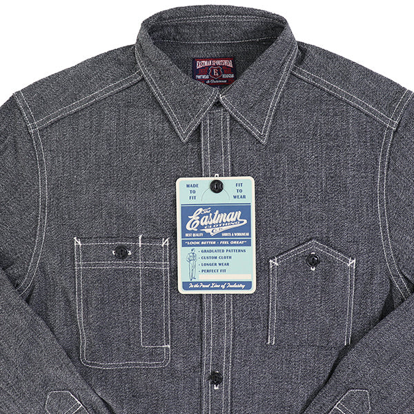 CHAMBRAY WORK SHIRT / 1940s STYLE WORK SHIRT / BLACK - Image 12