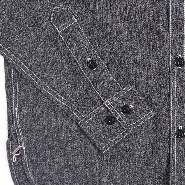 CHAMBRAY WORK SHIRT / 1940s STYLE WORK SHIRT / BLACK - Image 15