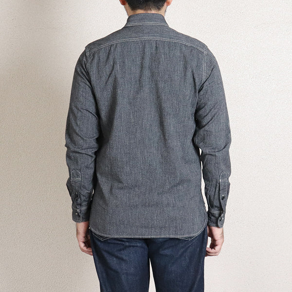 CHAMBRAY WORK SHIRT / 1940s STYLE WORK SHIRT / BLACK - Image 3