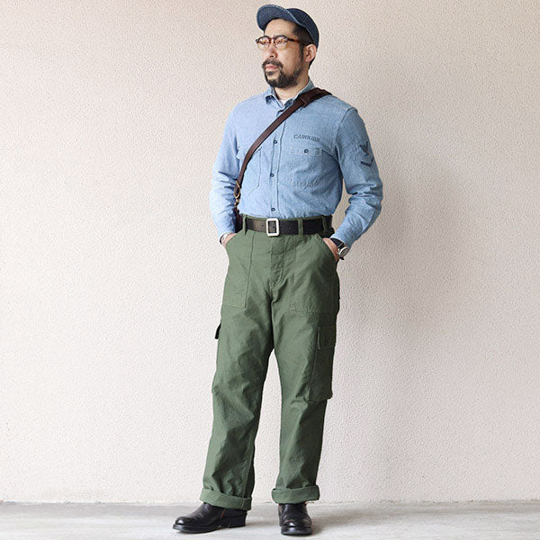 COMBAT UTILITY TROUSERS / (SIZE: W30-W36) / MILITARY BACK SATIN / OLIVE GREEN - Image 3