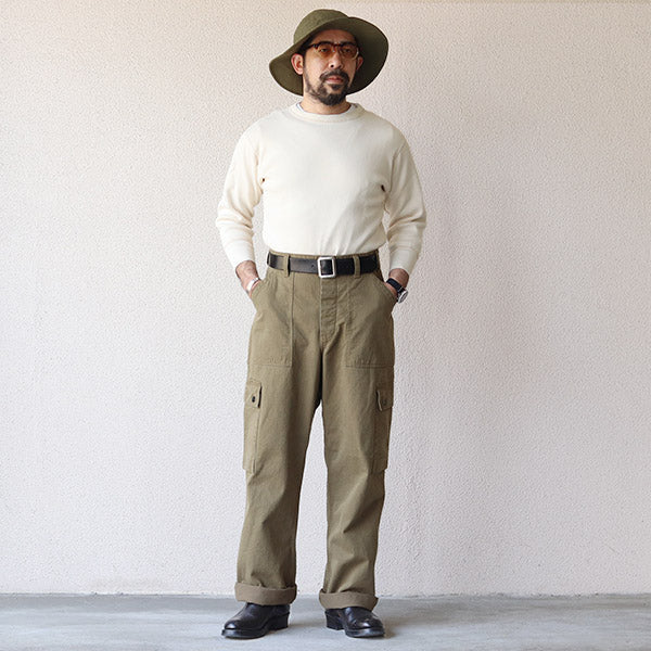 COMBAT UTILITY TROUSERS / (SIZE: W30-W36) / YARN-DYED HERRINGBONE TWILL / KHAKI - Image 2