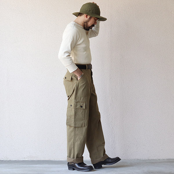 COMBAT UTILITY TROUSERS / (SIZE: W30-W36) / YARN-DYED HERRINGBONE TWILL / KHAKI - Image 3