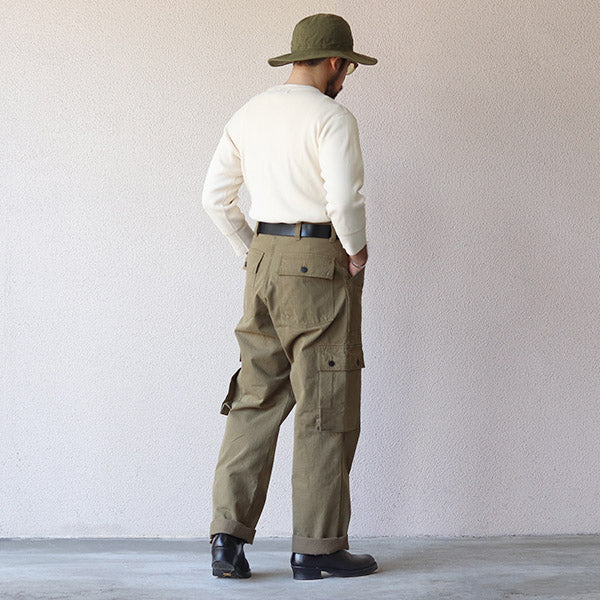 COMBAT UTILITY TROUSERS / (SIZE: W30-W36) / YARN-DYED HERRINGBONE TWILL / KHAKI - Image 4