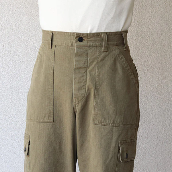 COMBAT UTILITY TROUSERS / (SIZE: W30-W36) / YARN-DYED HERRINGBONE TWILL / KHAKI - Image 5