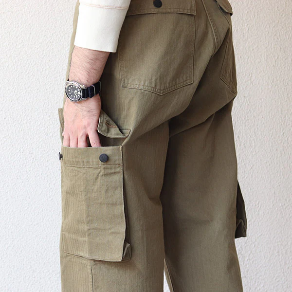 COMBAT UTILITY TROUSERS / (SIZE: W30-W36) / YARN-DYED HERRINGBONE TWILL / KHAKI - Image 9