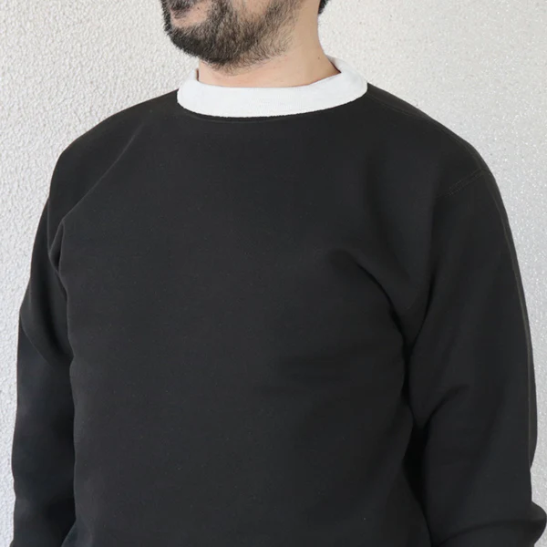 CREW NECKED SWEAT SHIRT SET-IN SLEEVE / MEDIUM WEIGHT FLEECE / SOOT BLACK × OATMEAL - Image 6