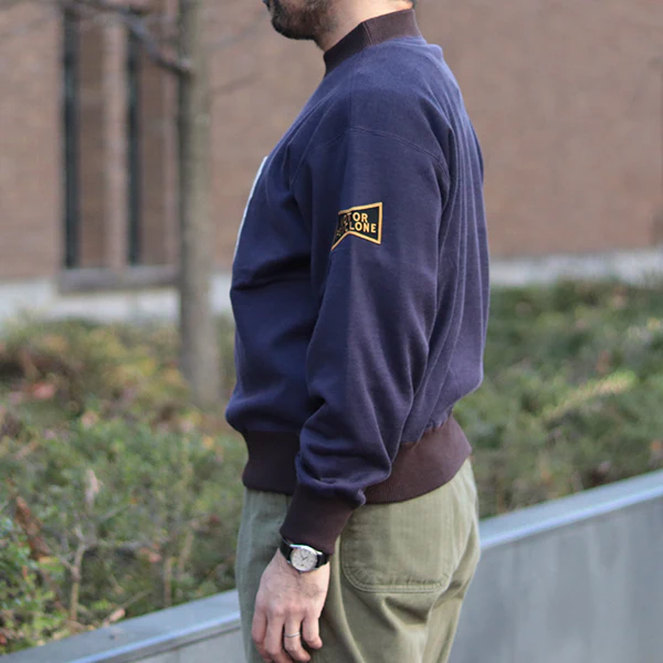 DOUBLE FACE SWEAT SHIRT #13 / COTTON × RAYON JERSEY / FADE NAVY × JET BLACK × STRAW - Image 2