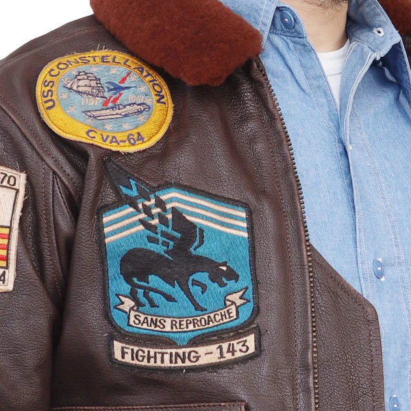 TYPE G-1 / VF-143 PUKIN DOGS LtJG HICKEY VIETNAM Mig KILLER / GOATSKIN / DARK BROWN / MADE IN UK / FLIGHT JACKET - Image 11