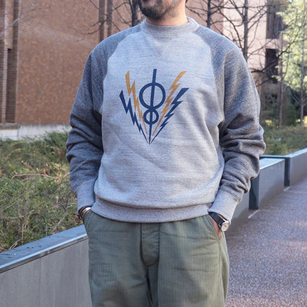 FREEDOM SLEEVE DOUBLE V SWEAT SHIRT <br>HARPER HOT IRONS V8 / SPECIAL HEAVY WEIGHT FLEECE / MIX GRAY × GRAINED CHARCOAL GRAY