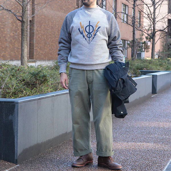 FREEDOM SLEEVE DOUBLE V SWEAT SHIRT <br>HARPER HOT IRONS V8 / SPECIAL HEAVY WEIGHT FLEECE / MIX GRAY × GRAINED CHARCOAL GRAY - Image 3