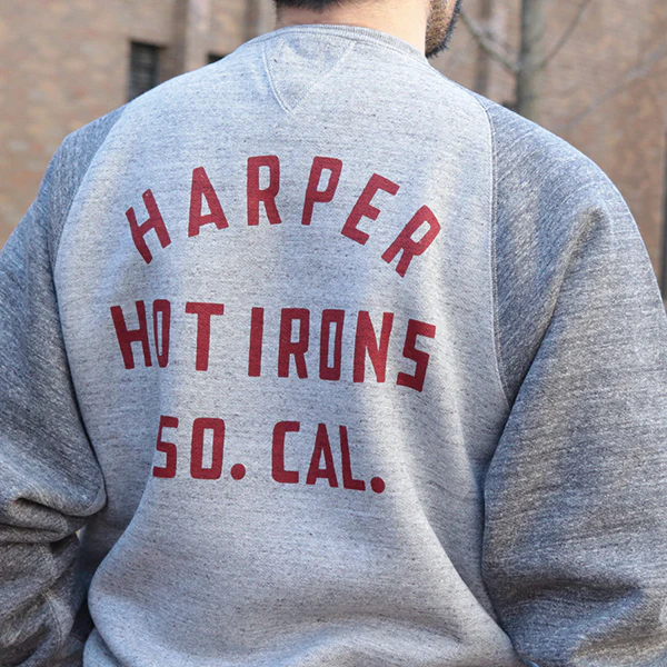 FREEDOM SLEEVE DOUBLE V SWEAT SHIRT <br>HARPER HOT IRONS V8 / SPECIAL HEAVY WEIGHT FLEECE / MIX GRAY × GRAINED CHARCOAL GRAY - Image 6