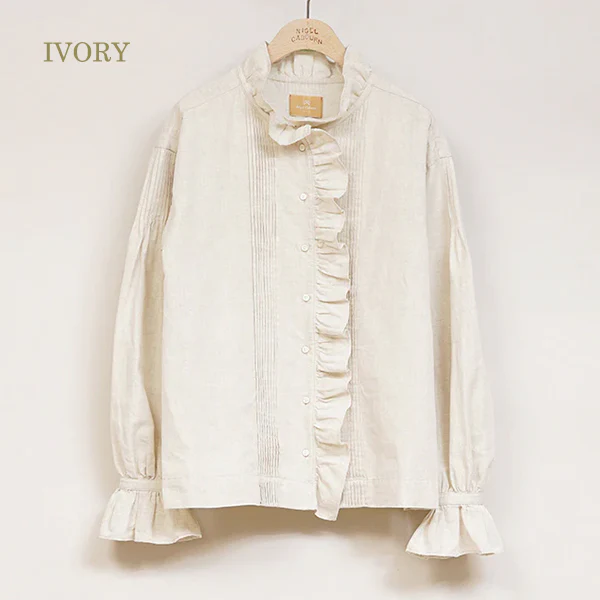 GATHER COLLAR BLOUSE / COTTON LINEN - Image 2