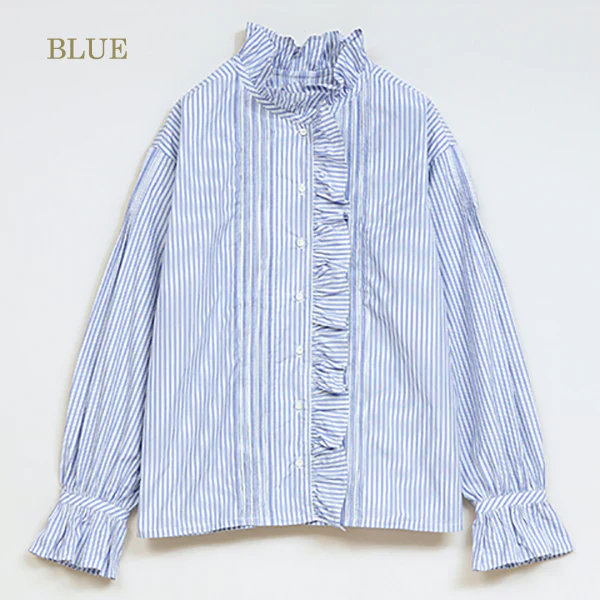 GATHER COLLAR BLOUSE STRIPE - Image 9