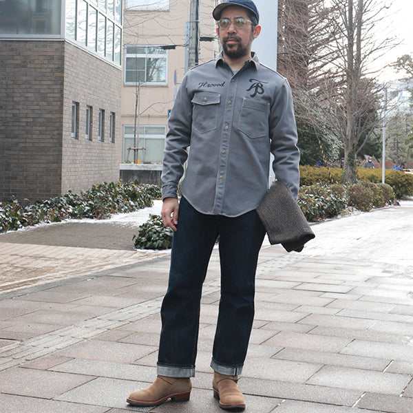 GEMSA WORK SHIRT / 1947 Birner RILEY 4 PORT SPECIAL / ORIGINAL COTTON HARD TWIST KERSEY / STEEL GRAY - Image 3