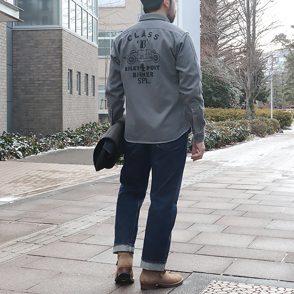GEMSA WORK SHIRT / 1947 Birner RILEY 4 PORT SPECIAL / ORIGINAL COTTON HARD TWIST KERSEY / STEEL GRAY - Image 4